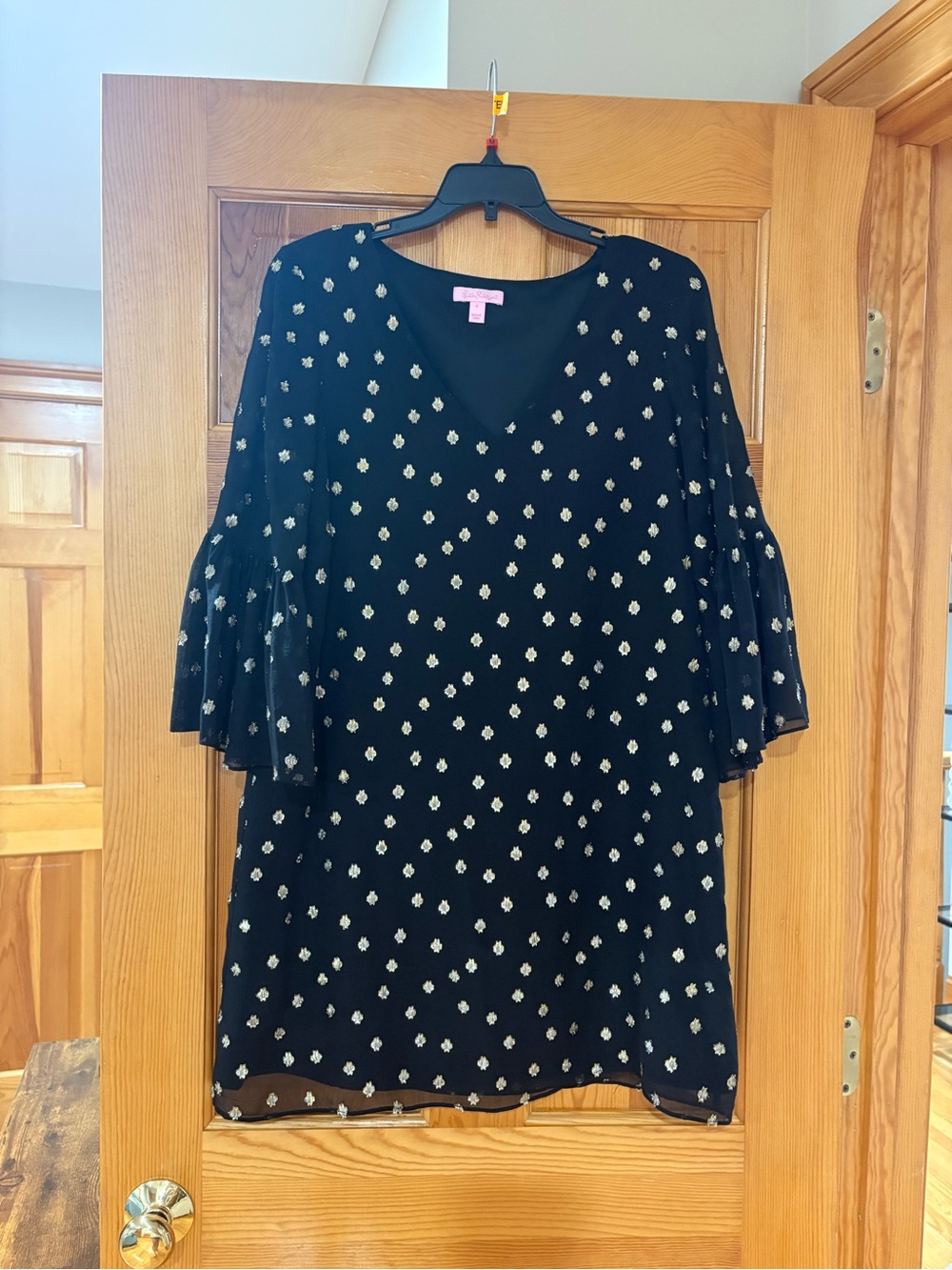 Lilly Pulitzer Black V-Neck dress with Gold Dot Accents